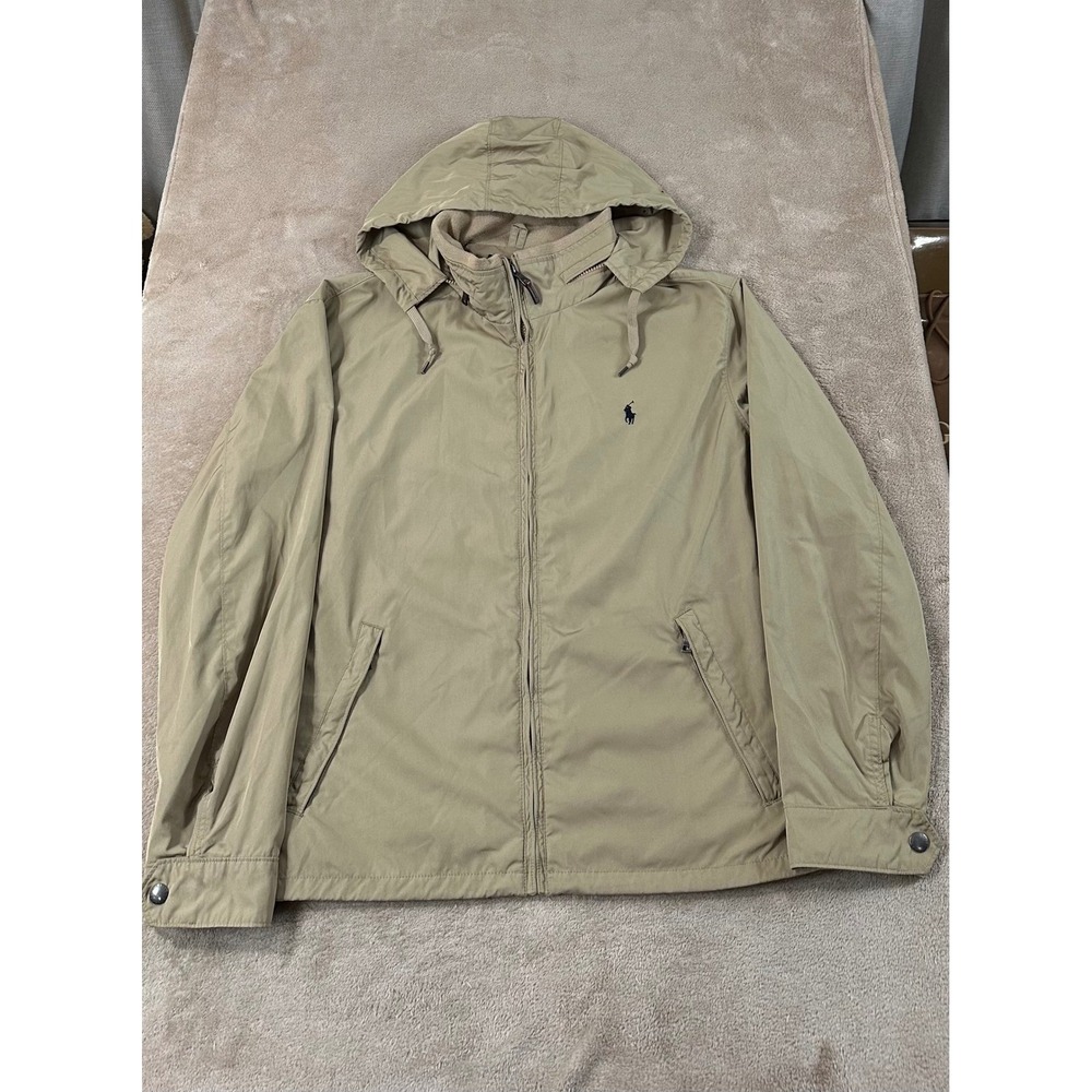 Polo Ralph Lauren‎ Windbreaker Twill hooded Jackets Men's Size XL Khaki EUC